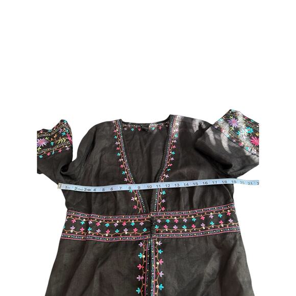 Silkland Linen Embroidered Sequin Bohemian Boho Gypsy Jacket Blazer Size Large - Picture 10 of 12